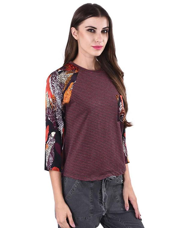 women stripes printed round neck t-shirt - 21699611 - Standard Image - 1