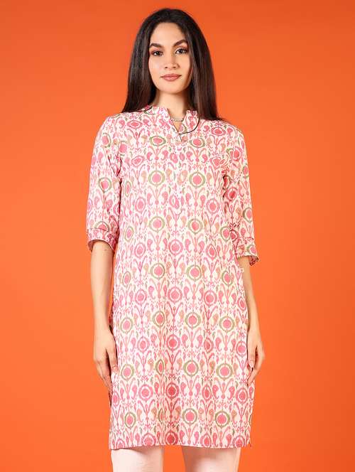 women printed three quarter sleeve straight kurta - 21699938 -  Standard Image - 0