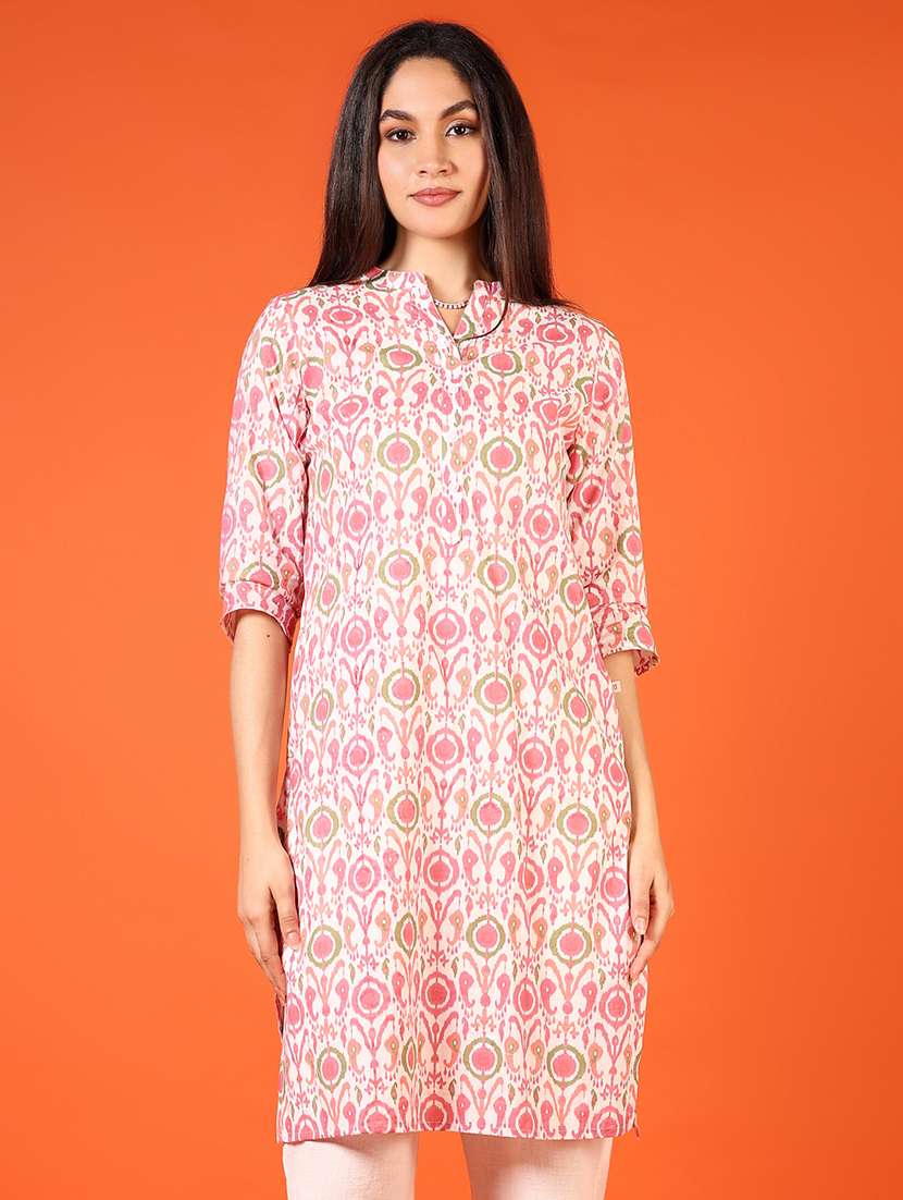 women printed three quarter sleeve straight kurta