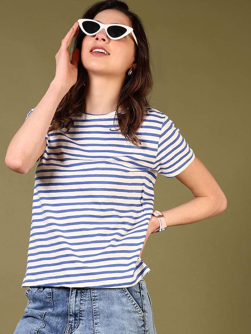 women blue striped short sleeve t-shirt - 21699955 -  Standard Image - 1