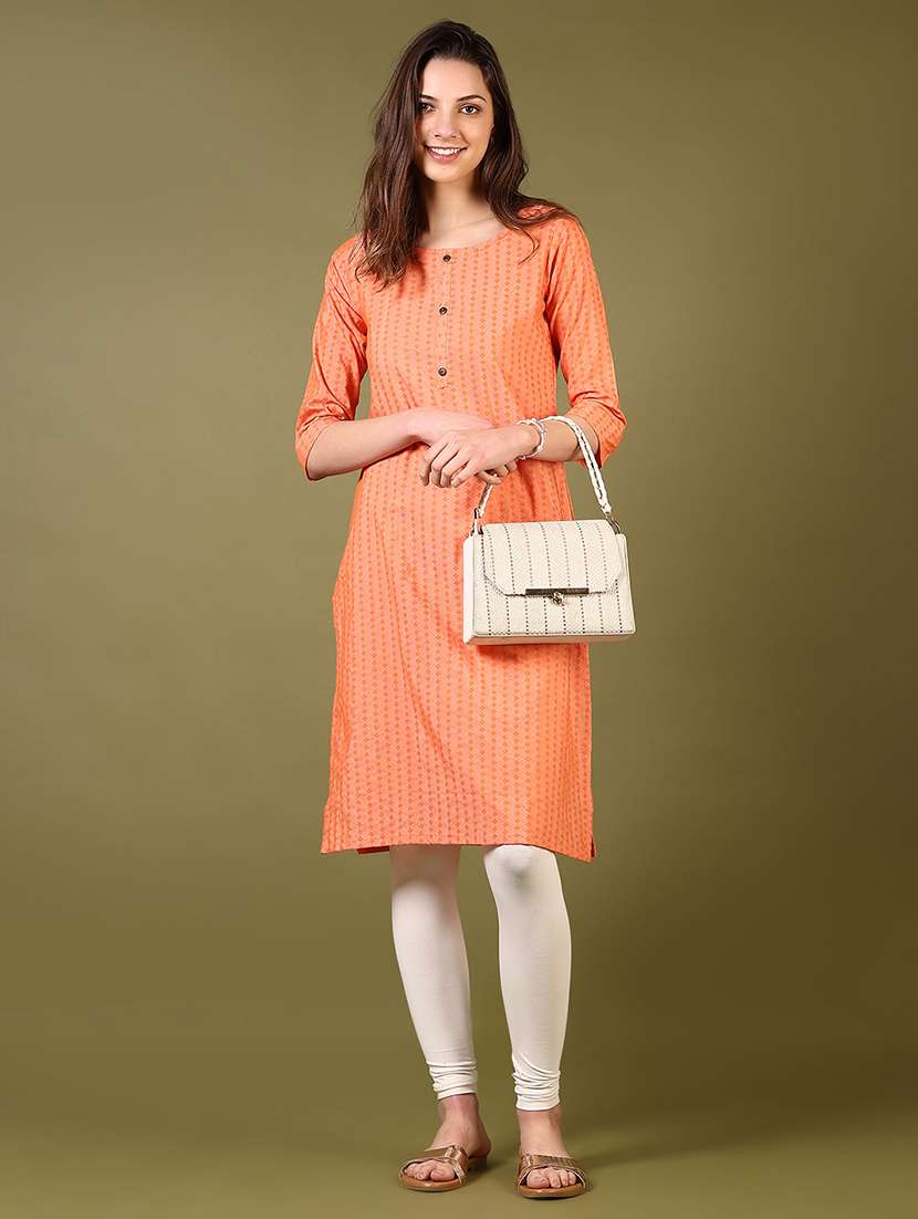 women round neck self design straight kurta - 21699969 -  Standard Image - 4