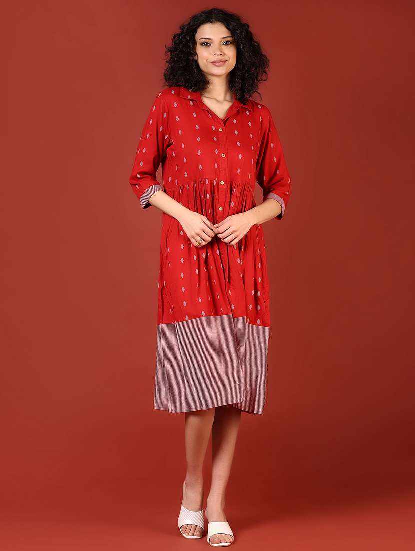 women red printed collared flared ethnic dress - 21699972 -  Standard Image - 1