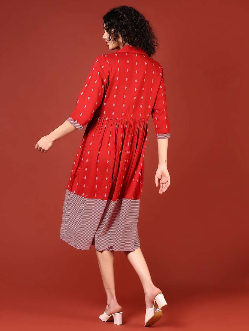 women red printed collared flared ethnic dress - 21699972 -  Standard Image - 4