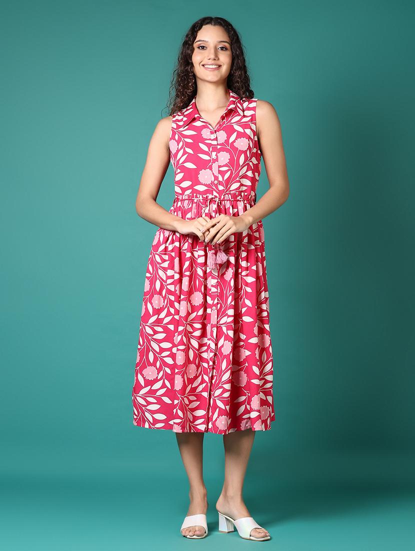 women printed shirt collar neck fit & flare dress - 21699973 -  Zoom Image - 0