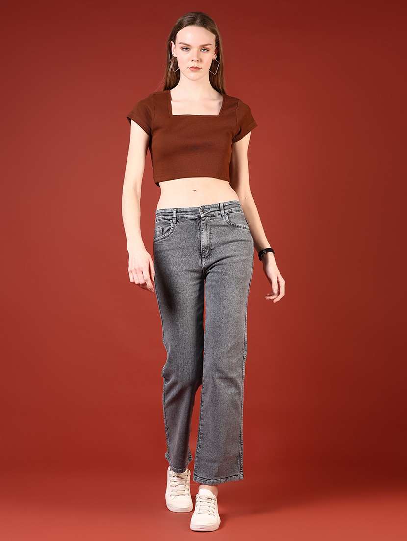 women solid square neck slim fit crop top - 21699986 -  Standard Image - 6