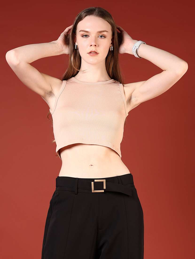 women solid sleeveless slim fit crop top - 21699987 -  Standard Image - 1