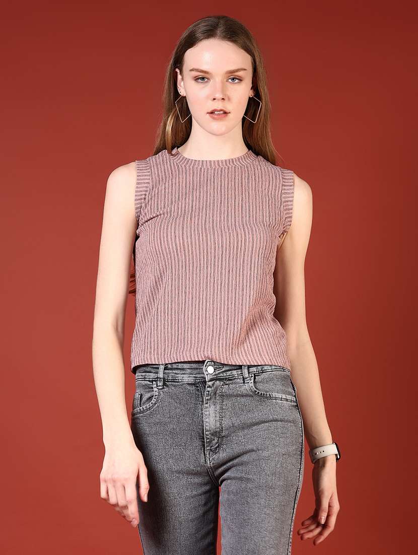 women pink striped sleeveless top - 21699994 -  Standard Image - 1