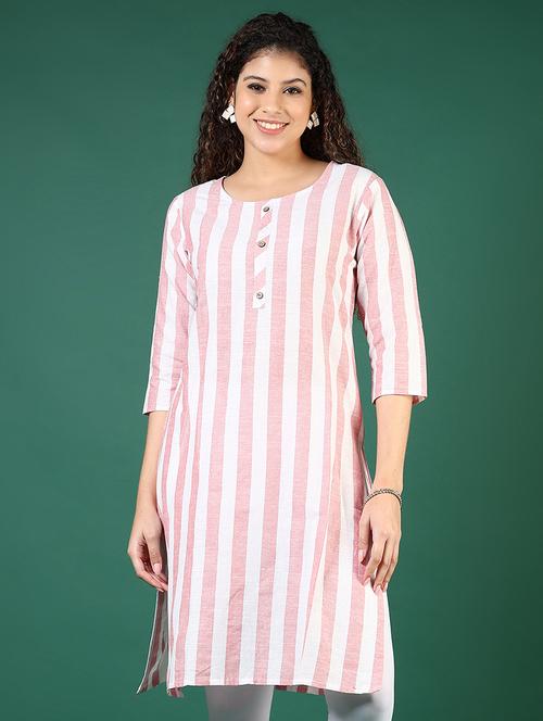 women striped round neck straight kurta - 21699996 - Standard Image - 0