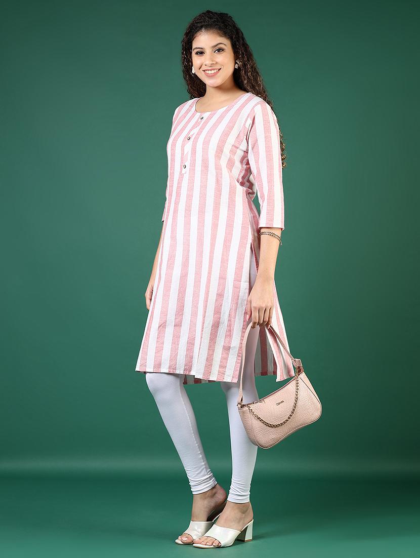 women striped round neck straight kurta - 21699996 - Standard Image - 4