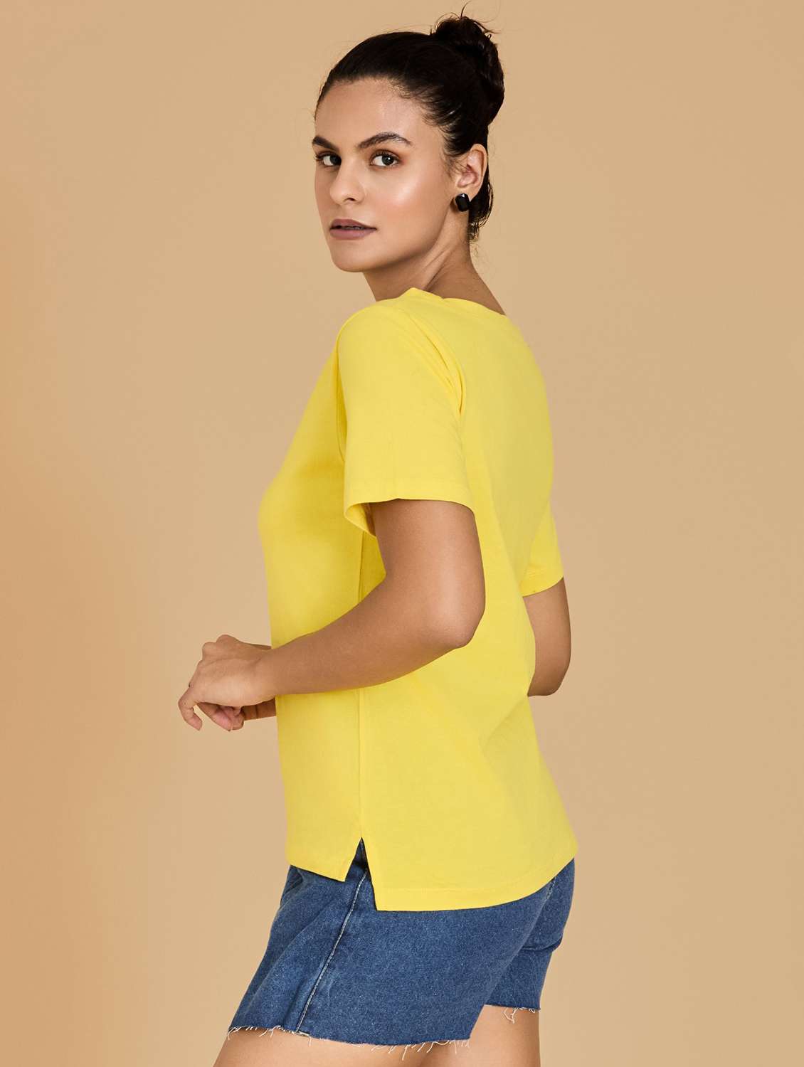 women solid with work short sleeve t-shirt - 21700064 - Standard Image - 1