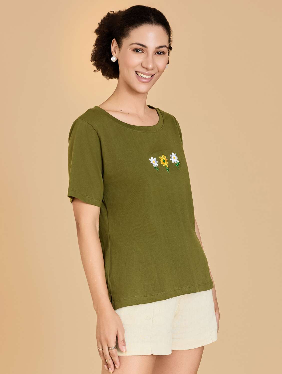 women solid with work short sleeve t-shirt - 21700068 -  Standard Image - 1