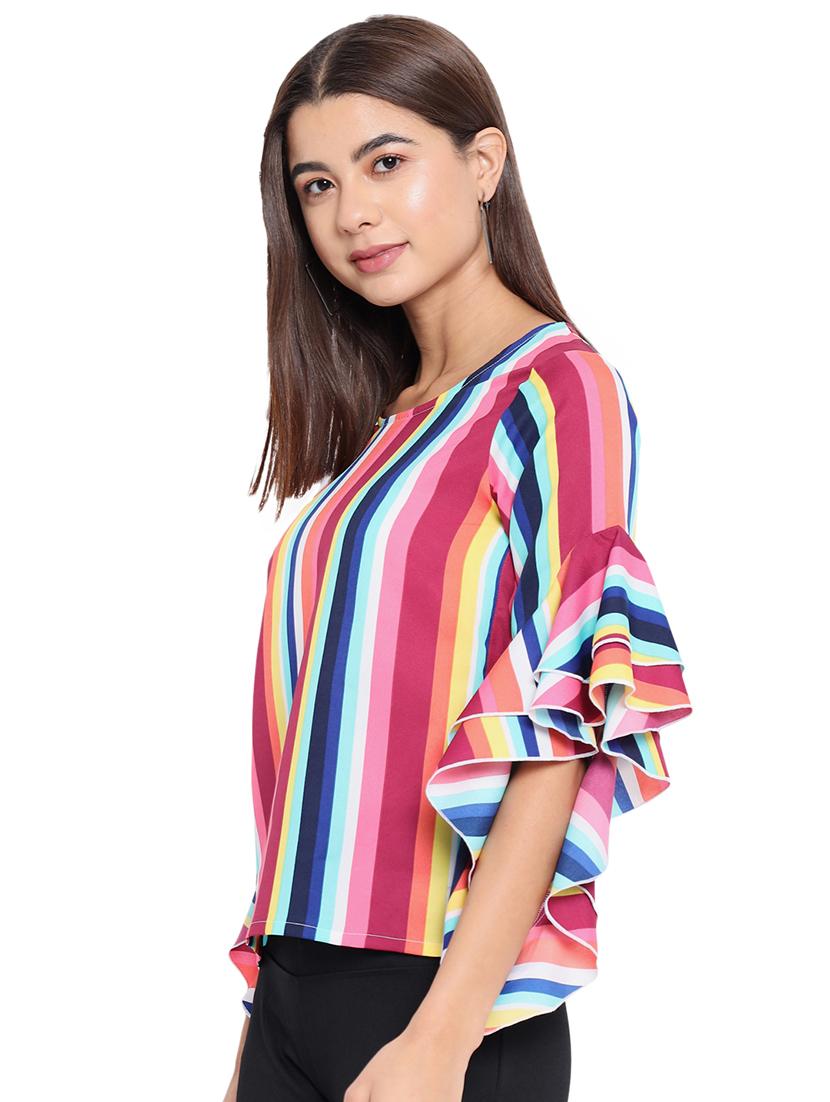 women multi color stripes printed regular top - 21700087 - Standard Image - 1