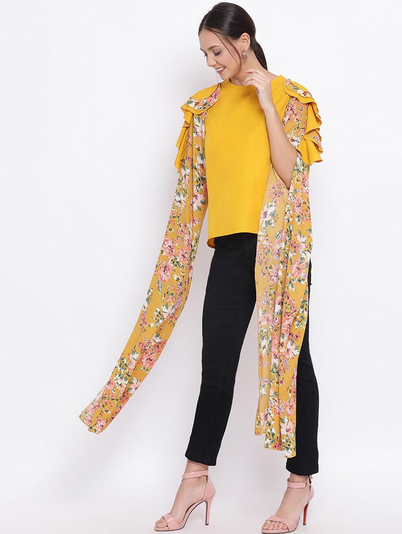 women yellow floral slit sleeve top - 21700088 -  Standard Image - 1