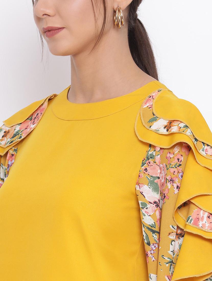 women yellow floral slit sleeve top - 21700088 - Standard Image - 4