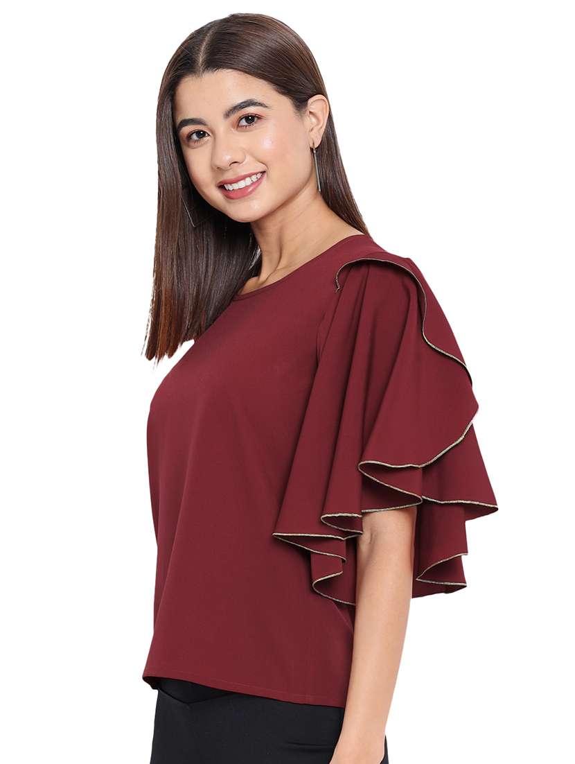women maroon solid round neck regular top - 21700094 -  Standard Image - 1
