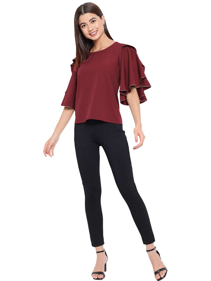 women maroon solid round neck regular top - 21700094 -  Standard Image - 4