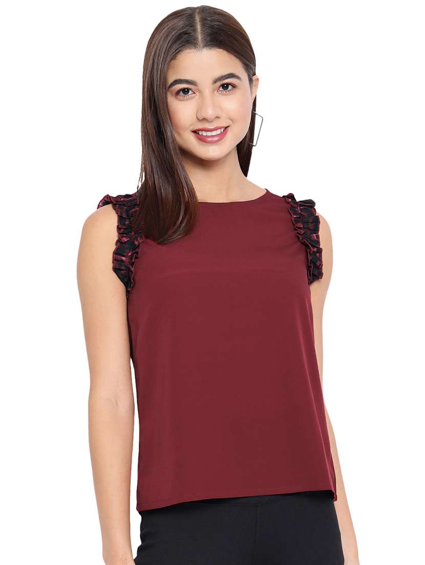 women maroon solid sleeveless top