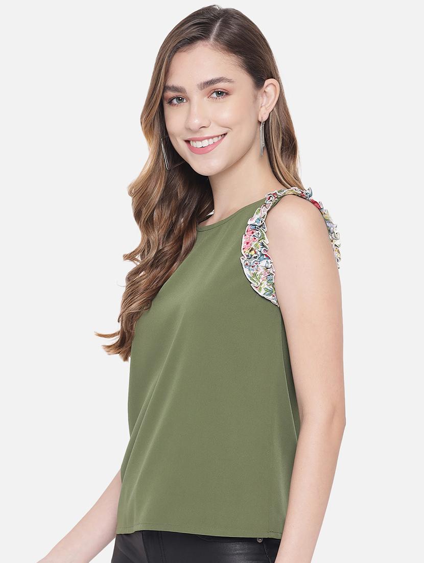 women olive solid sleeveless top - 21700105 -  Standard Image - 1