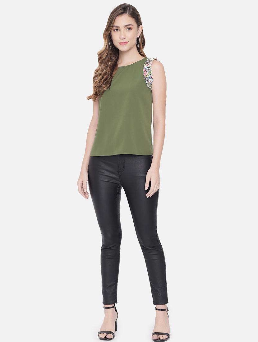 women olive solid sleeveless top - 21700105 - Standard Image - 4
