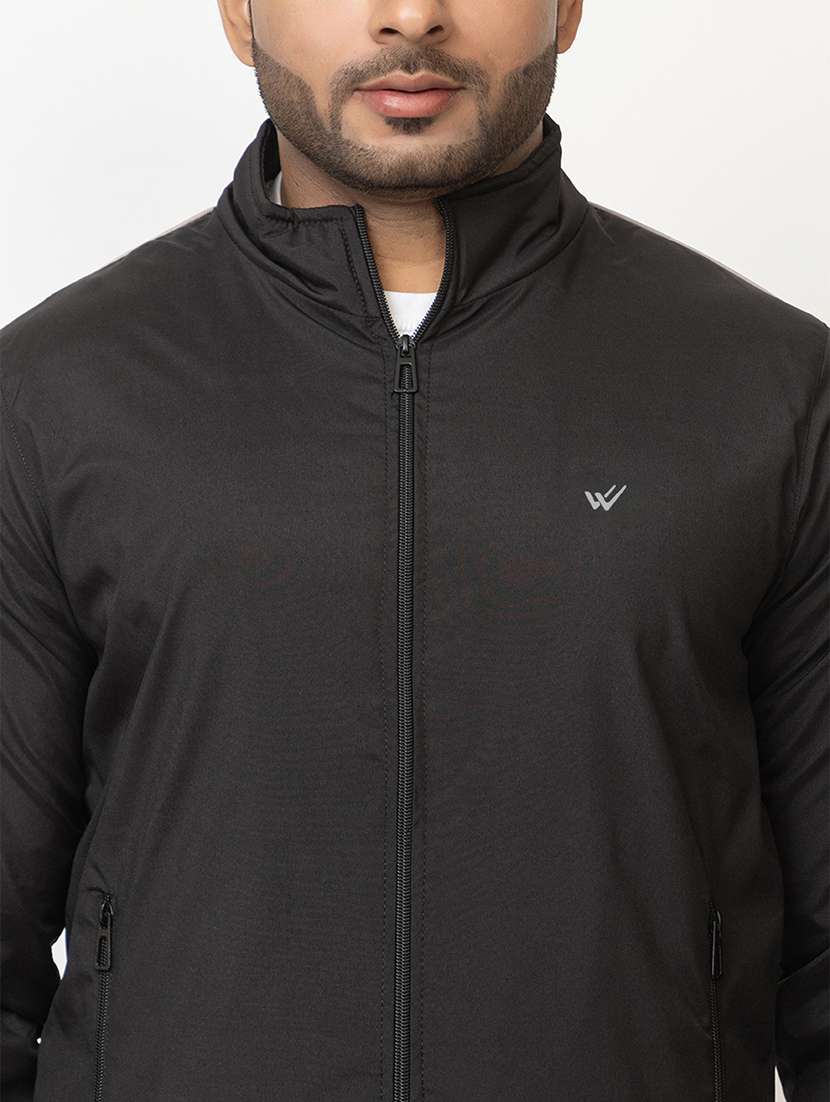 Men Solid Black Polyester Casual Jacket - 21700111 -  Standard Image - 1