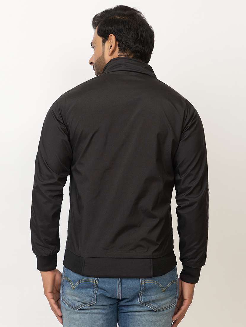 Men Solid Black Polyester Casual Jacket - 21700111 -  Standard Image - 4