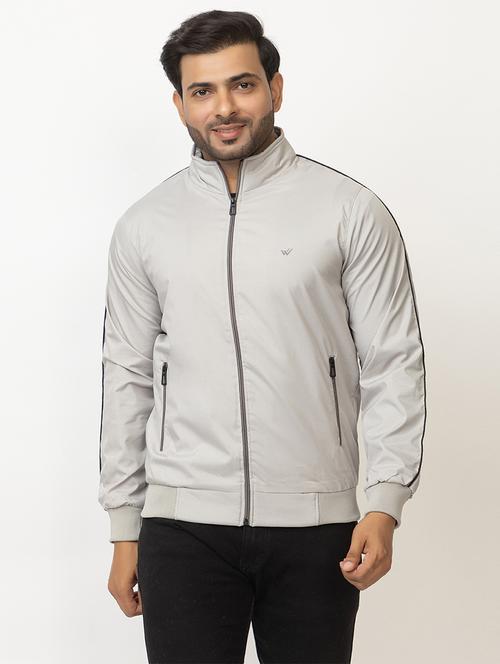 men grey melange polyester casual jacket - 21700112 - Standard Image - 0