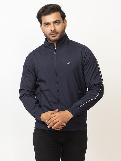 men navy blue polyester casual jacket - 21700113 -  Standard Image - 0