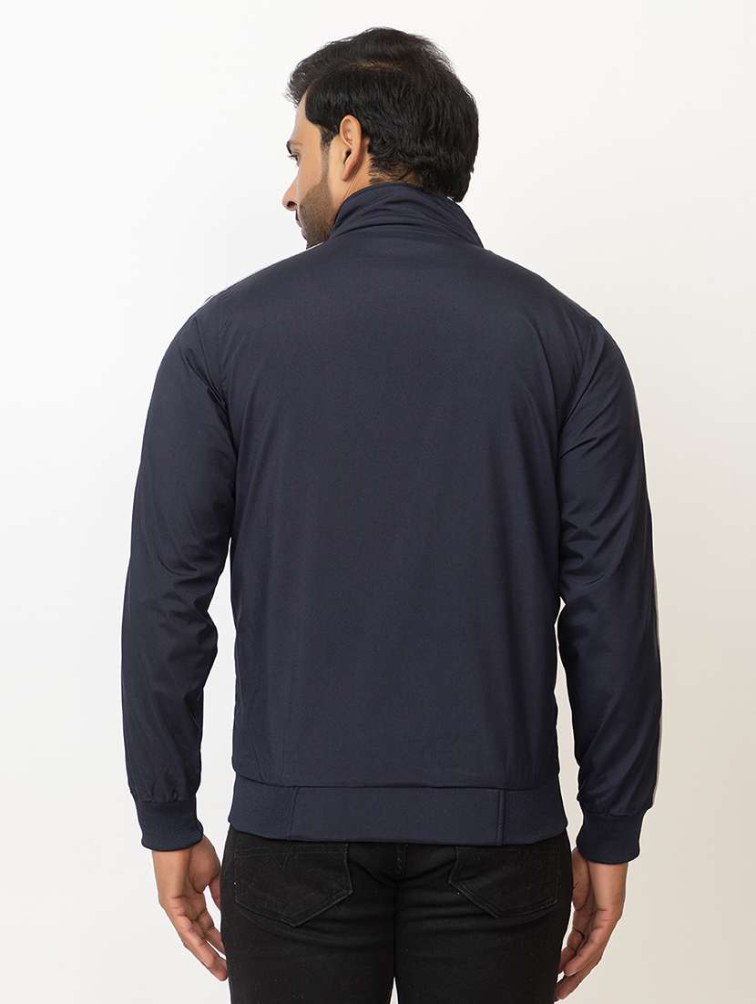 Men Navy Blue Polyester Casual Jacket - 21700113 -  Standard Image - 4