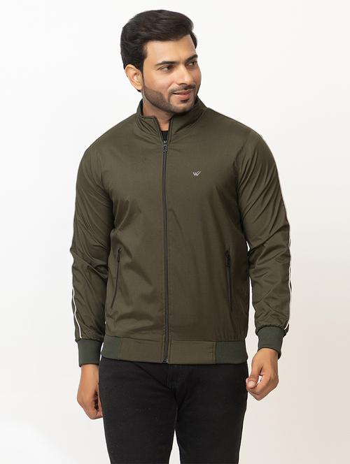 men olive green polyester casual jacket - 21700114 - Standard Image - 0