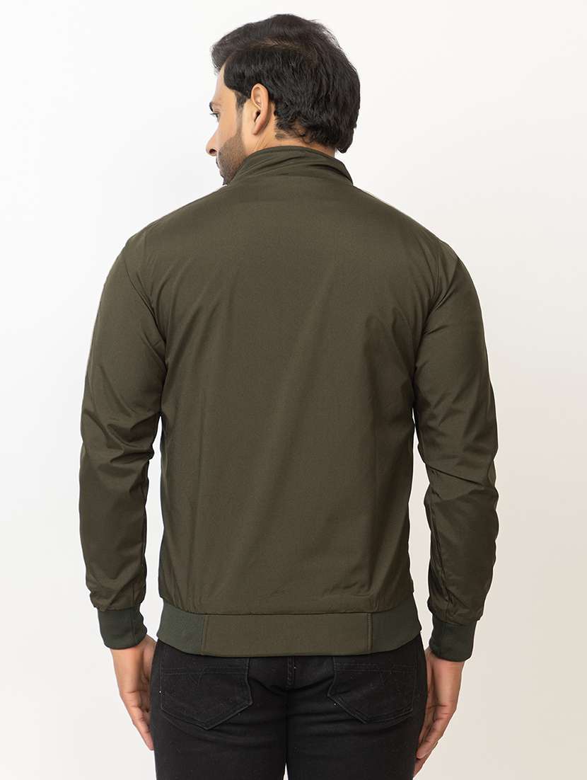 Men Olive Green Polyester Casual Jacket - 21700114 -  Standard Image - 4