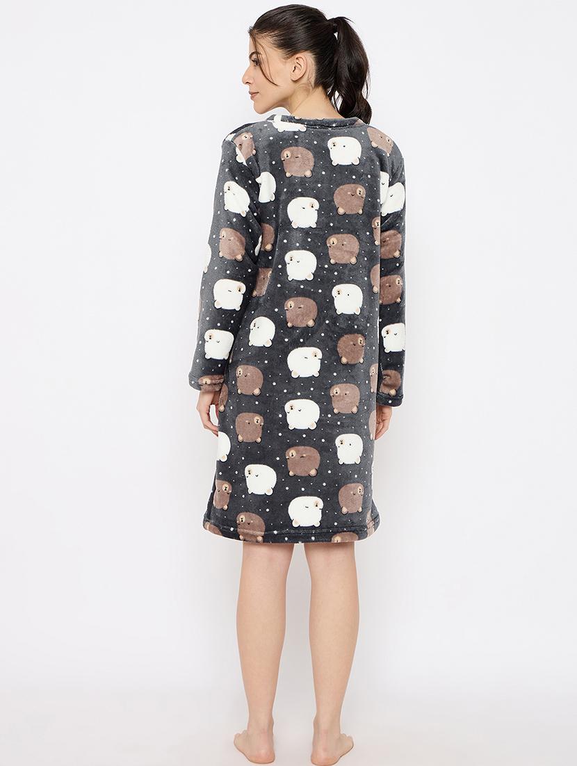 women printed long sleeve nightwear dress - 21700117 - Standard Image - 4