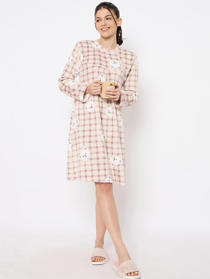 women printed long sleeve nightwear dress - 21700119 - Standard Image - 1