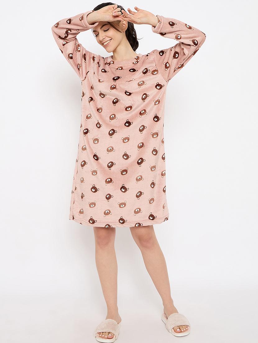 women printed long sleeve nightwear dress - 21700120 - Standard Image - 1