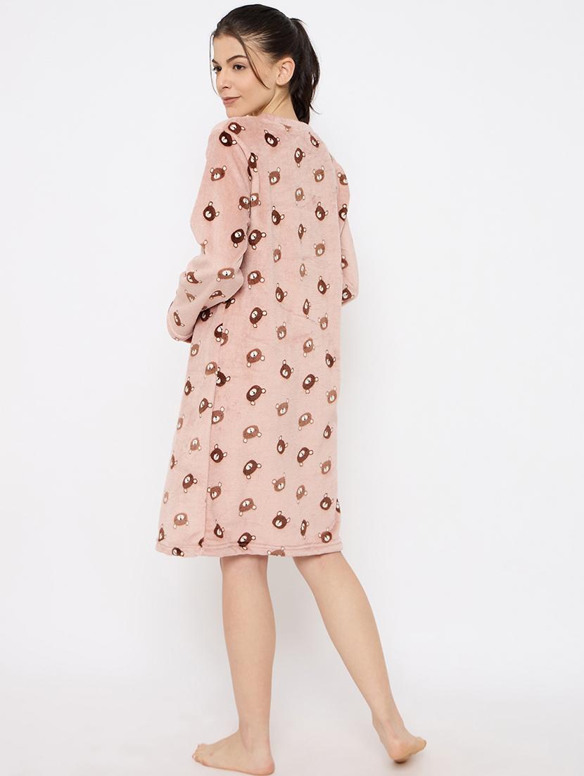 women printed long sleeve nightwear dress - 21700120 - Standard Image - 4