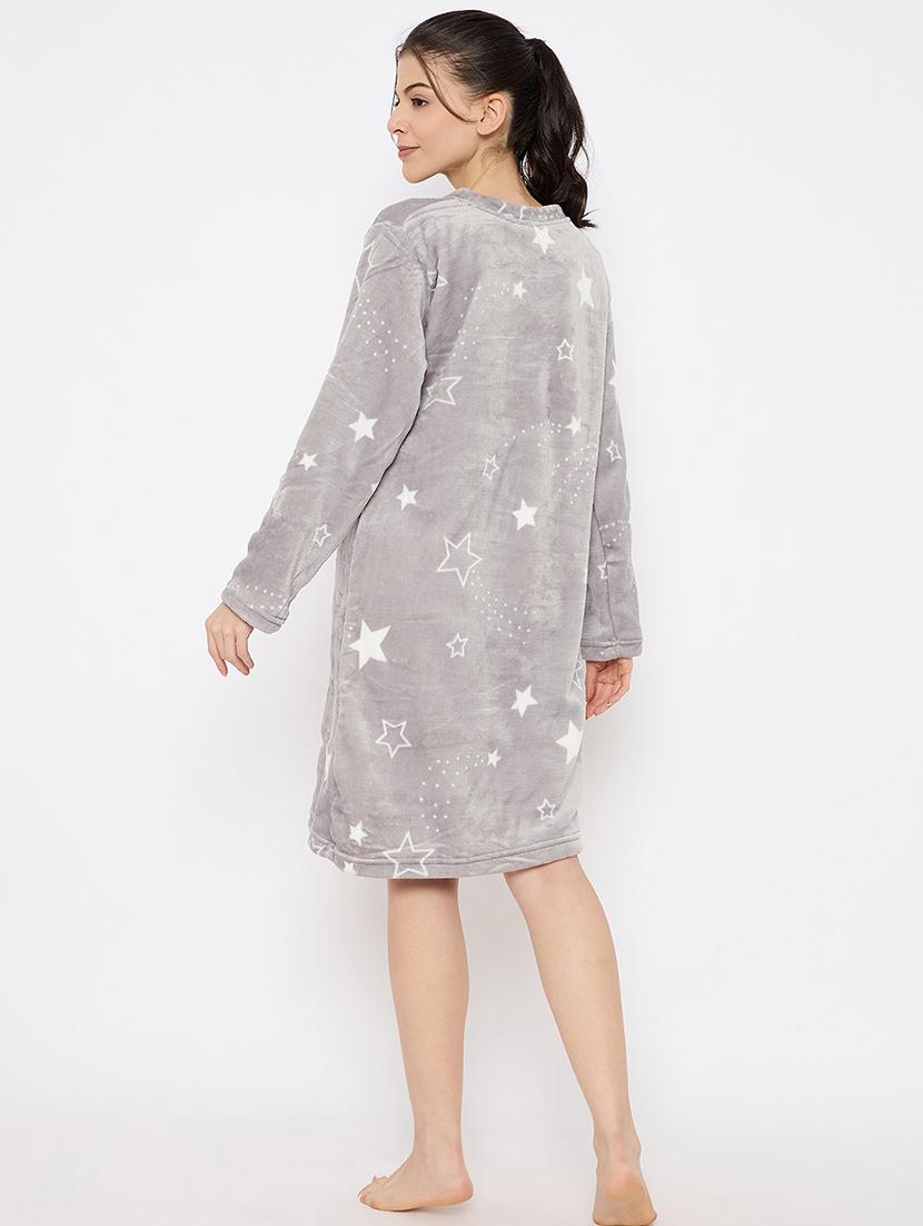 women printed long sleeve nightwear dress - 21700122 - Standard Image - 4