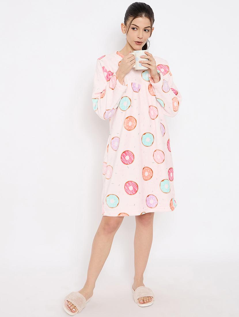 women printed long sleeve nightwear dress - 21700124 - Standard Image - 1