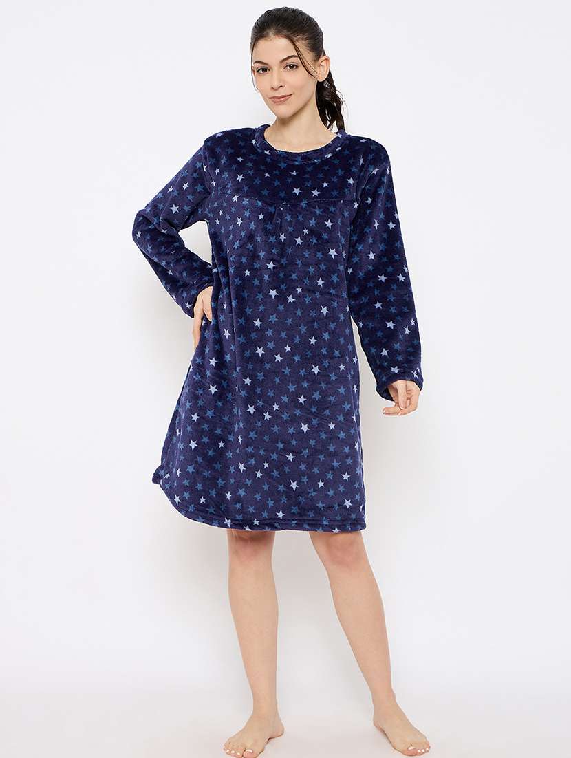 women printed long sleeve nightwear dress - 21700125 -  Standard Image - 1