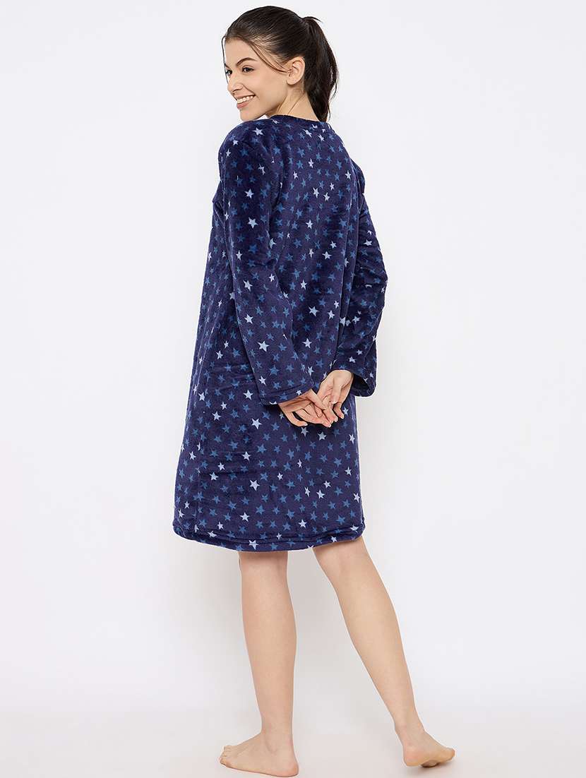 women printed long sleeve nightwear dress - 21700125 - Standard Image - 4