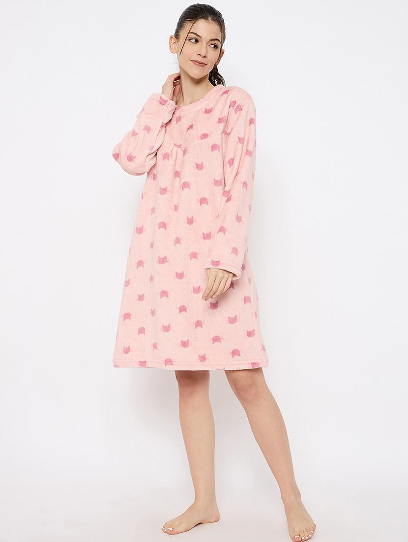 women printed long sleeve nightwear dress - 21700127 - Standard Image - 1