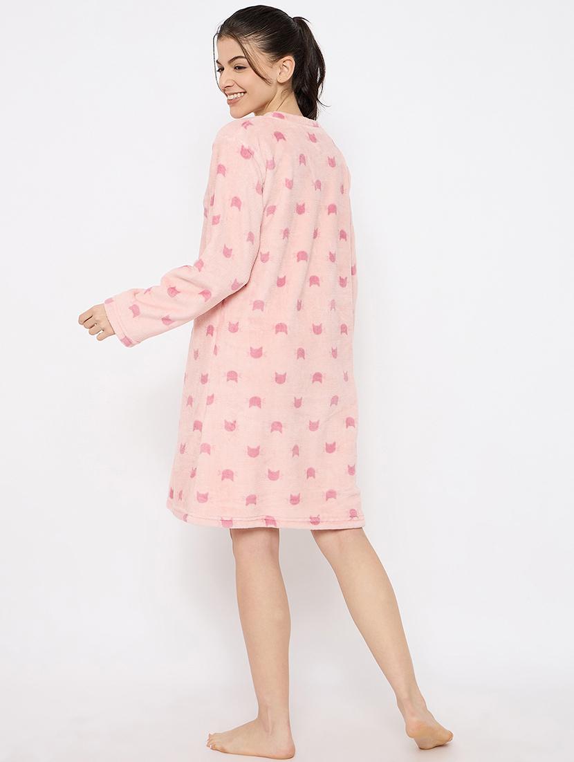 women printed long sleeve nightwear dress - 21700127 - Standard Image - 4