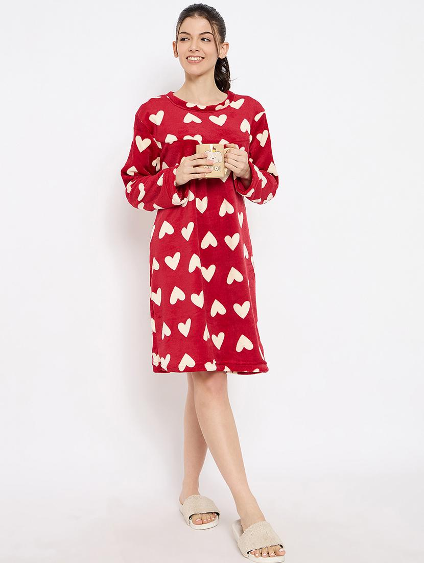 women printed long sleeve nightwear dress - 21700128 - Standard Image - 1