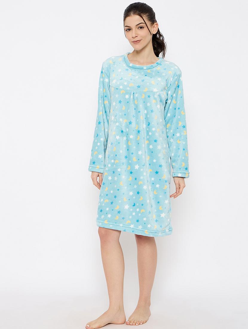 women printed long sleeve nightwear dress - 21700129 -  Standard Image - 1