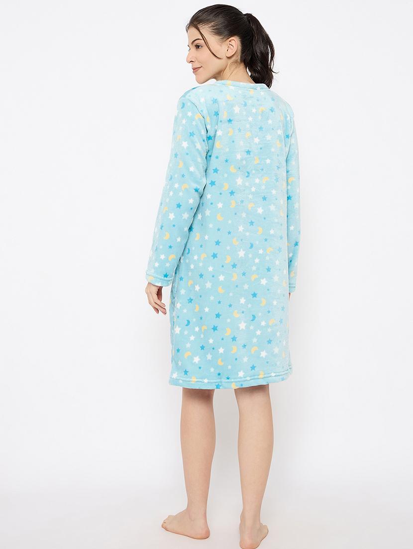 women printed long sleeve nightwear dress - 21700129 - Standard Image - 4