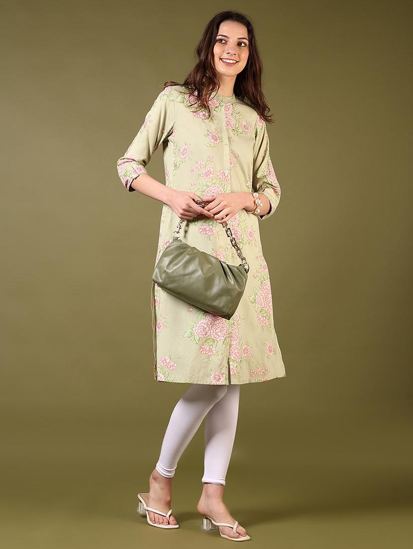 women mandarin neck floral printed a-line kurta - 21700286 - Standard Image - 4