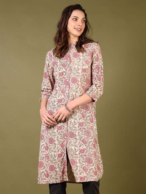 women mandarin neck floral printed straight kurta - 21700287 - Standard Image - 0