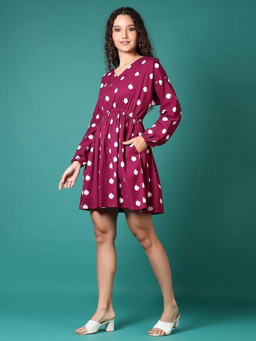 women printed long sleeve fit & flare dress - 21700290 -  Standard Image - 1