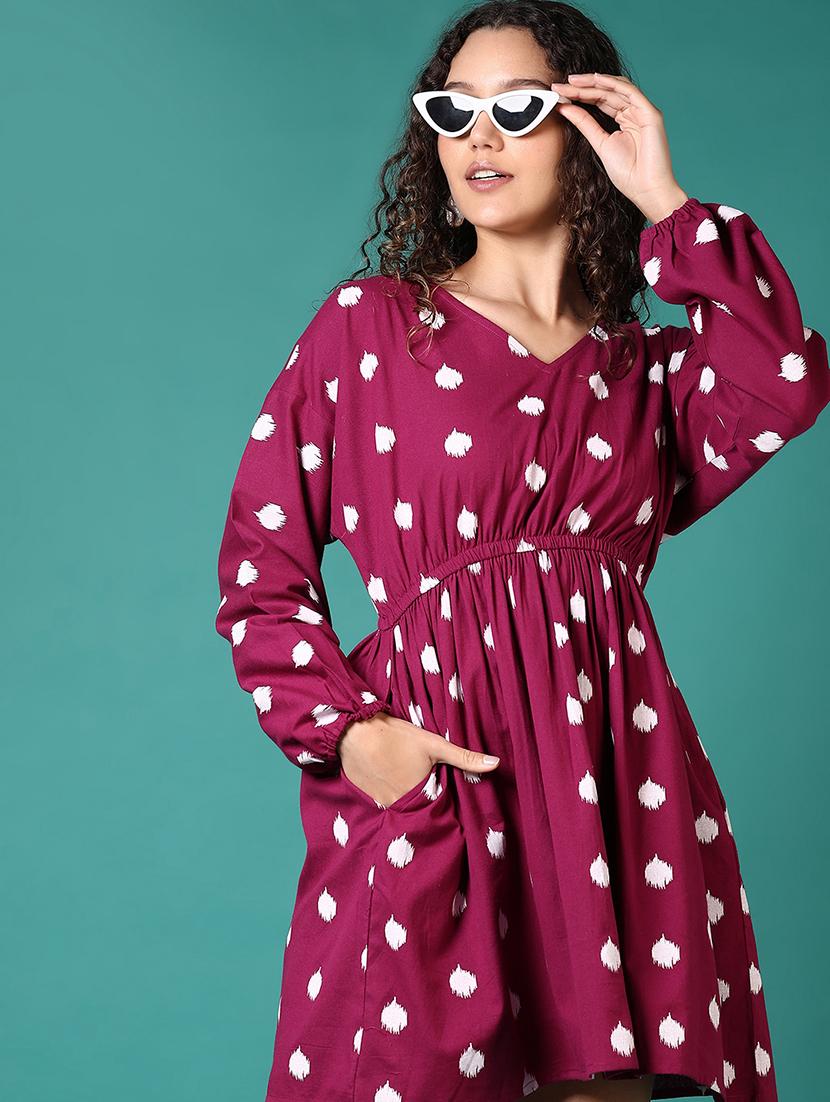 women printed long sleeve fit & flare dress - 21700290 - Standard Image - 4