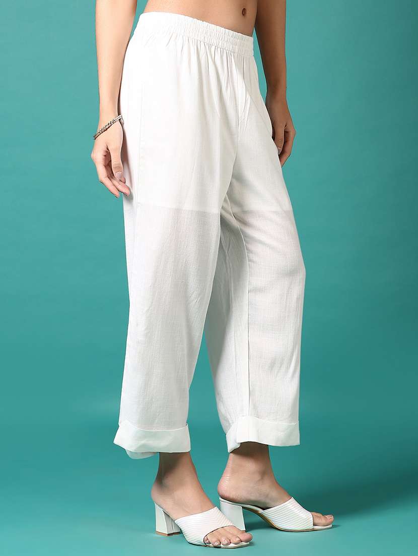 women white solid straight palazzo - 21700304 -  Standard Image - 1