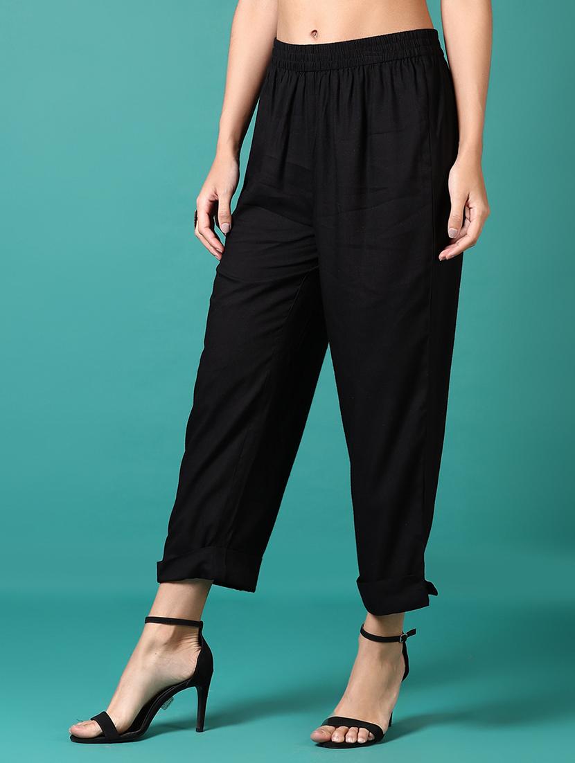women black solid straight palazzo - 21700305 -  Standard Image - 1