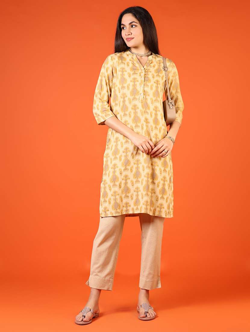 women printed three quarter sleeve straight kurta - 21700308 -  Standard Image - 4